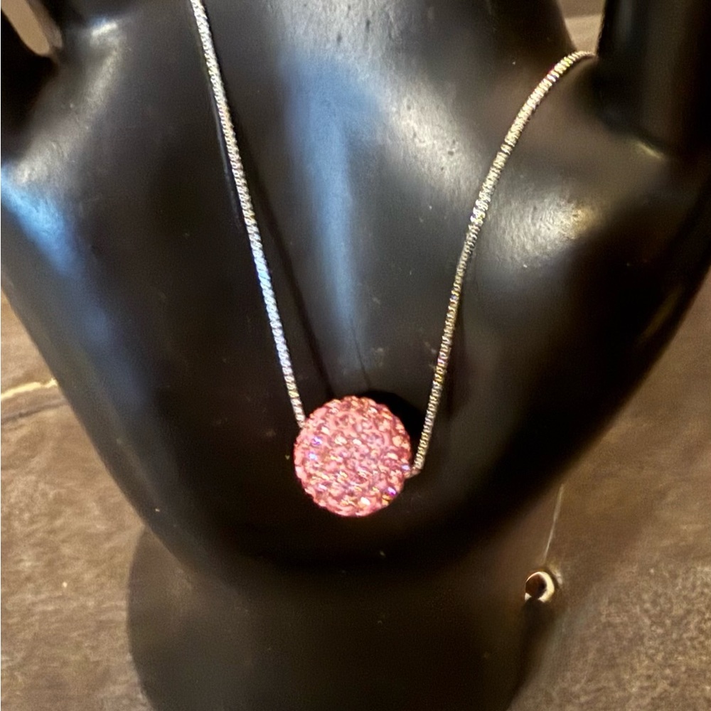 Pink Crystal Ball Necklace by Island Sense (.925 Silver) Approx. 18 in